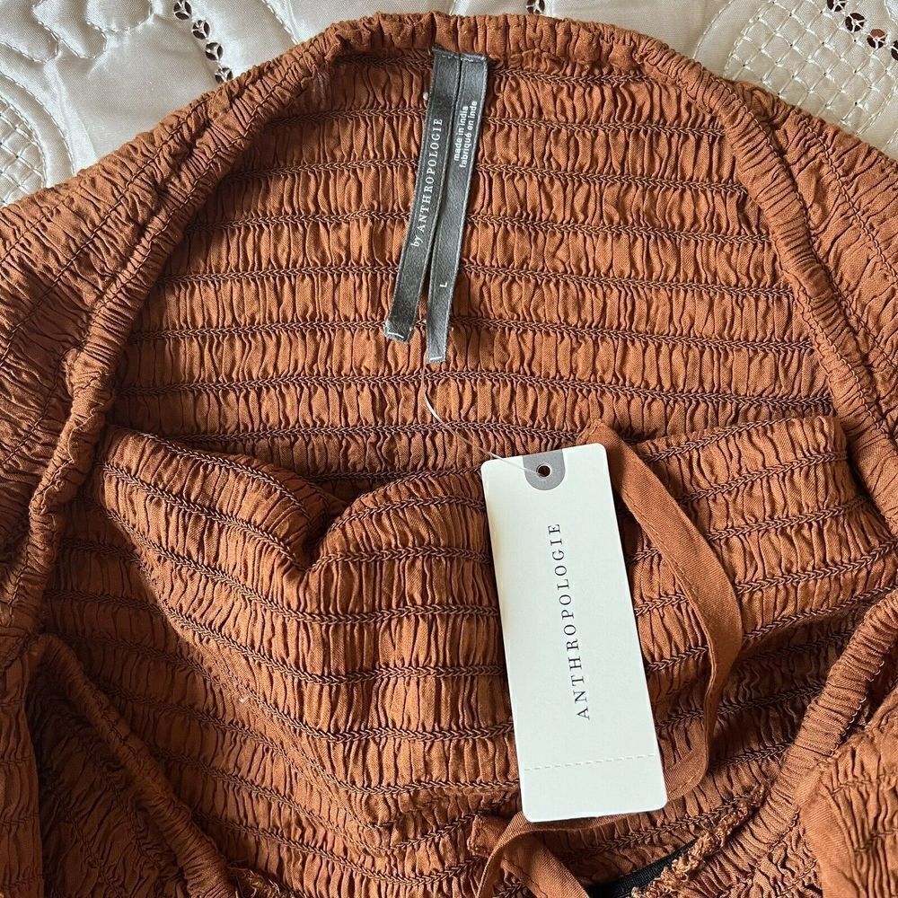 Anthropologie The Ellen Mini Dress Ruched Smocked Bodycon Sleeveless Brown L NEW - Picture 7 of 8